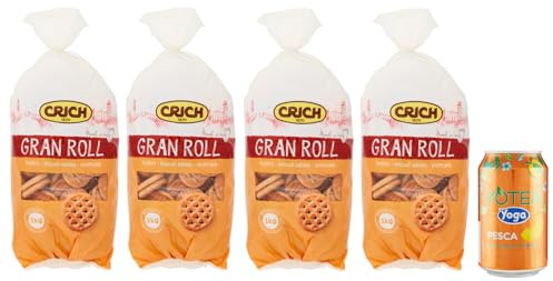 Rummo 4er-Pack Crich Kekse Gran Roll Shortbread-Kekse,Biscuits Cookies 1Kg Beutel + 1er-Pack Kostenlos Yoga Eistee Pfirsich 330ml Dose
