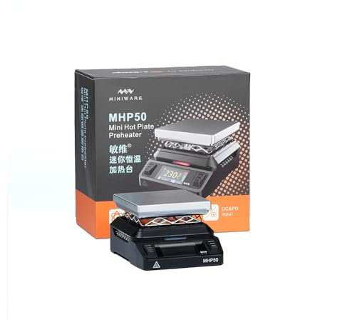 TOOLSAVING Mini Soldering Station MHP50 Hot Plate Preheater Constant Heating 100-350°C Portable Smart Soldering Iron Original Welding Platform Tool 50 * 50mm Heating Area (AL50-Silver)