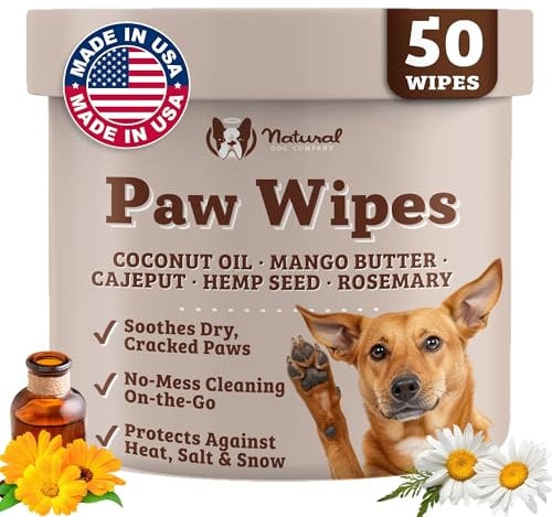 Natural Dog Paw Wipes -50 Ct- Organic, Vegan Pet Paw Wipes for Dogs, Eco-Friendly Dog Paw Wipes for Dogs, Ideal for Removing Dirt, Allergens & Moisturizes Dry Cracked Paws, Coconut Oil & Cocoa Butter