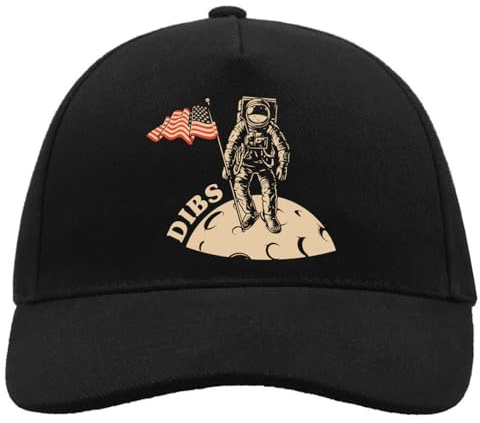 Atspauda USA Dibs On The Moon Bequeme Unisex gebürstete Baumwolle Baseball Trucker Cap mit Schnalle Schwarz, Schwarz , Einheitsgröße