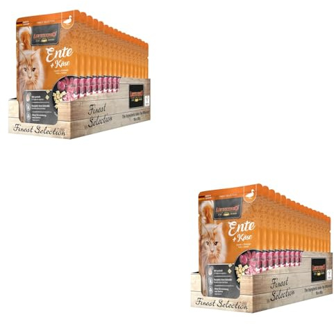 LEONARDO Katzenfutter nass Ente & Käse, 2X 16 Beutel à 85 g, Finest Selection, Nassfutter für ausgewachsene Katzen ohne Zucker und Getreide, bei Futterunverträglichkeiten