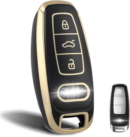 OFF WE GO Etui Cles Coque de Clé Voiture pour Audi 3 Bouton TPU Accessoire Clé de Voiture pour A6 A7 A8 E-Tron S6 RS6 S7 RS7 Q7 SQ7 Q8 SQ8 A6L A8L Coque Protection de Clé de Voiture, Or Noir
