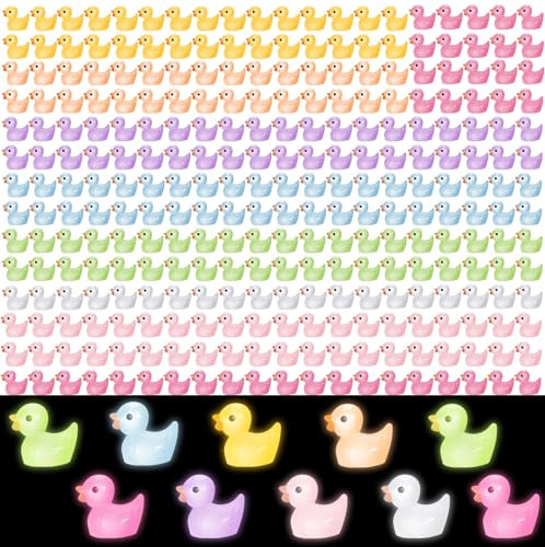 Radsocken 200 PCS Mini Luminous Resin Ducks, Colorful Tiny Ducks Glow Small Ducks Miniature Figures for Aquarium Garden Landscape Dollhouse Ornament Potted Birthday Party Decorations