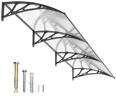 Auvent pour Porte d'entrée 300x100cm,Toit Marquise Abri en Polycarbonate Protection Contre Pluie,UV et la Neige Support Robuste en ABS Durable