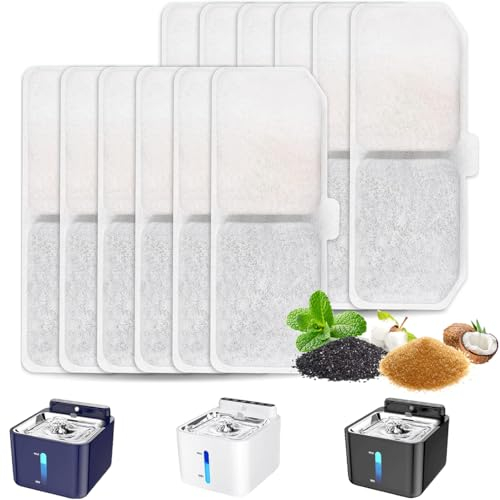 12 Stück Katzenbrunnen Filter, Trinkbrunnen Filter für Katzenbrunnen mit Bewegungsmelder, Ersatzfilter mit Harz Aktivkohle für PLOOHT Katzenbrunnen für Katze