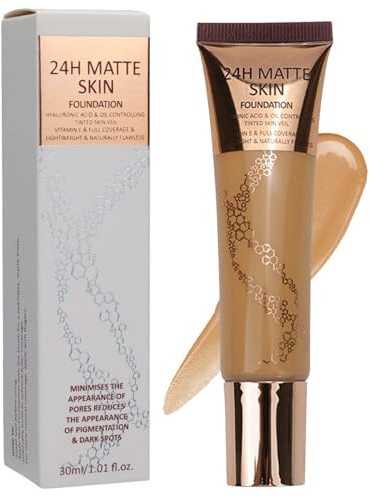 Matte Foundation, Liquid Foundation mit Hoher Deckkraft, Flawless Primer Makeup fur Natürlich Feuchtigkeitsspendende, Concealer, Wasserfestes Langanhaltendes, mit Vitamin E, Atmungsaktiv (03 Light)