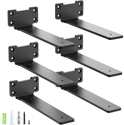 Yeabett - Set di 6 supporti per mensole da 20 cm, supporti per carichi pesanti con capacità di 75 kg, colore: nero