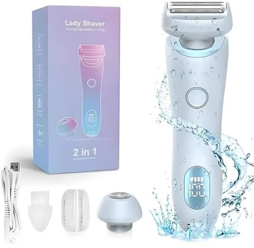 Beautibloom Razor, 2024 Best Silk Glide Razor, 2 in 1 Lady Shaver, Kabelloser Rasierer mit LED-Anzeige, Schmerzfreier Wiederaufladbar Haartrimmer, Pubic Hair Trimmer Women (Blau)