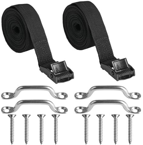 HexinYigjly2Pcs Heavy Duty Ratchet Tie-Downs,25mm x 3m Adjustable Lashing Belts with Cam Buckle - Black Multi-Purpose Securing Belts for Bike Racks,Batteries,Vans, Motorcycles,Trailers,Cargo & Luggage