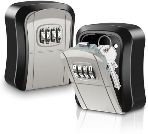 ORIA Schlüsseltresor Schlüsselbox 2 STK, 4-Stellige Zahlencode Schlüsselsafe, Wandmontage Schlüsselkasten, Key Lock Box Rostfrei Legierung, für Büro, Zuhause, Garage - 2er Pack