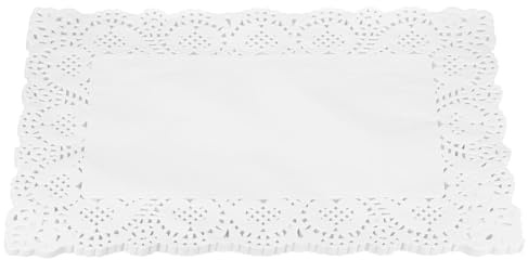 sourcing map Lot de 250 napperons rectangulaires jetables en papier dentelle blanche de 25,4 x 35,6 cm pour mariage, anniversaire, gâteaux, desserts, vaisselle alimentaire