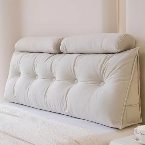 MONDEX Bett Rückenkissen mit Nackenrollenkissen, Bequemes Groß Lesekissen für Bett und Sofa, Keilkissen mit waschbarem Bezug, Wandkissen Rückenpolster zum Anlehnen im Bett,Beige,100Cm
