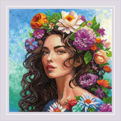 Riolis Kreuzstich Stickpackung Blumenmuse, Zählmuster, 30x30cm