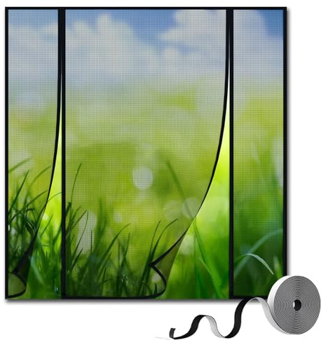 Moustiquaire Porte Magnétique 140x205cm, Noir Rideau Moustiquaire Porte Fenetre pour Entree Balcon Moustiquaire Aimantée Double Ouverture Latérale en Fibre de Verre Anti-insectes Sans Percage