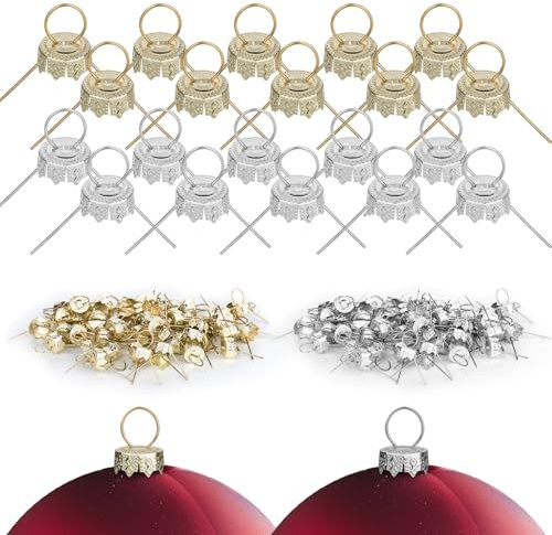 Cosmos 100 Tapas Redondas de 2 Colores para Adornos de Navidad, Bolas de Navidad, Tapas de Metal de Repuesto para árbol de Navidad, cerámica, Vidrio, Decoraciones de Bricolaje, Dorado/Plateado