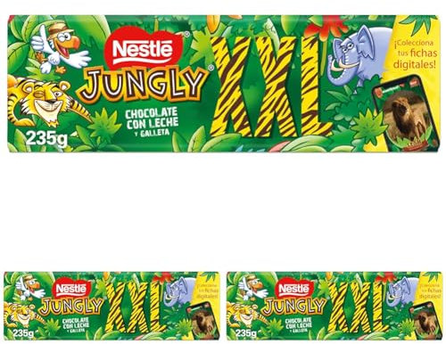 NESTLÉ JUNGLY Tableta de chocolate con galleta XXL 235g (Paquete de 3)