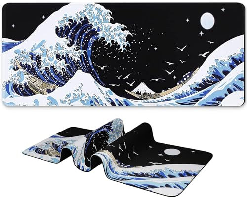 LEKUNI Alfombrilla De Ratón XXL Speed Gaming 900 X 400 mm - Alfombrilla para Ratón, Alfombrilla Escritorio Grande, Mouse Pad Mejora La Precisión Y La Velocidad -Ola Azul