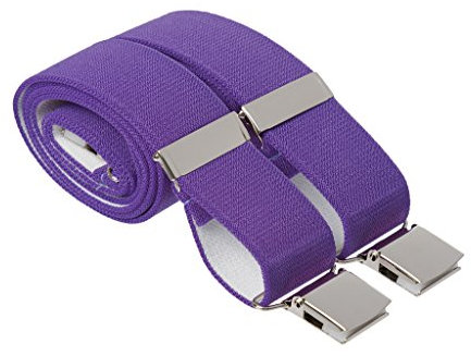 Bretelle resistenti per pantaloni, 35 mm di larghezza, elastiche, 4 grandi clip argentate, misure assortite fino a 4XL e 17 colori, Viola, XXL (132 cm lange)