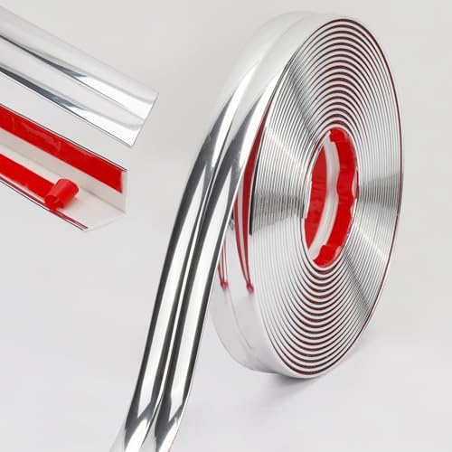 JSIWOTH Peel and Stick Wall Molding Trim, Self Adhesive Corner Guard & Edge Protector Trim, Shiny Silver Flexible Trim for Furniture Stairs Table Countertop, 12M x 20mm
