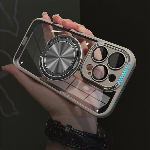 Magnetic Rotating Bracket Anti-slip Frame Mobile Phone Case Suitable For iPhone 16 15 14 13 12 Pro Max 14 15 16 Plus Wireless Charging Anti-drop Protective Case,Graphite Gray,For iPhone 16 Pro Max