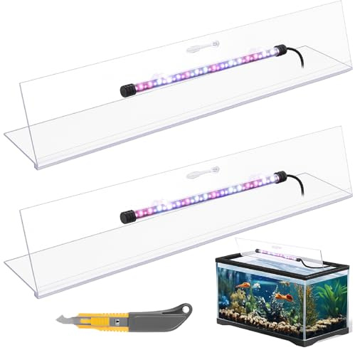 Sieral Aquarium-Deckel, Polycarbonat-Überdachung mit LED-Licht, 2-teiliges Set, 57 x 29 x 0,3 cm, für 100 l / 150 l, mit Mittelstrebe, Aquarium-Abdeckung, Aquarium-Deckel mit Hakenmesser, transparent