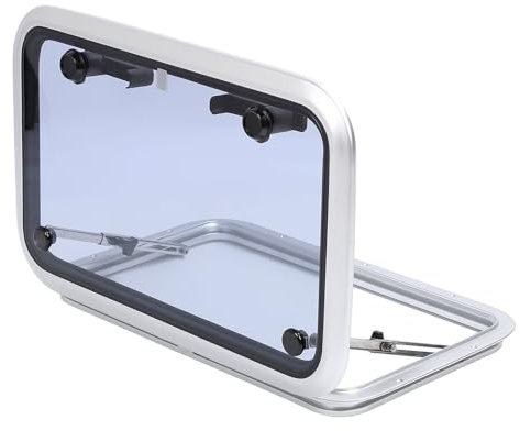 Gearwell Deck Hatch, Boat Ventilation Window, Compatible with Yacht Ship RV, 17x27in Square Porthole with Smoky Grey Tempered Glass