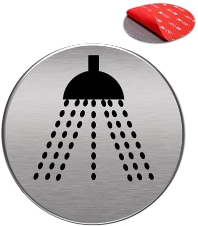 Señal Adhesiva | Acabado AAA+ | Aluminio lacado | Acabado Cepillado | Super Adhesivo | Diámetro Ø 100 mm - Grosor 0.8mm (Señal Ducha)