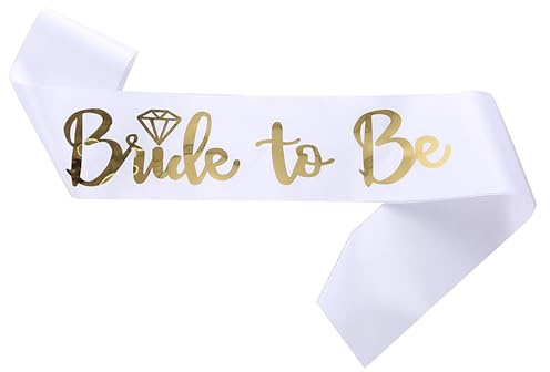 Gleemix Weiß Gold Bride to be Schärpe, JGA Schärpe Deko Braut Schärp Frauen | 1 Stück Weiß Gold Bride to be Schärpe Deko, Junggesellinnenabschied Braut Schärpe Frauen, Junggesellenabschied Brautparty