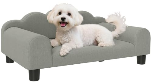 PawHut Dog Sofa Bed with Backrest and Armrest for Small Dogs, Grey | Elevated Cat Sofa, Breathable Pet Lounge, Indoor Use