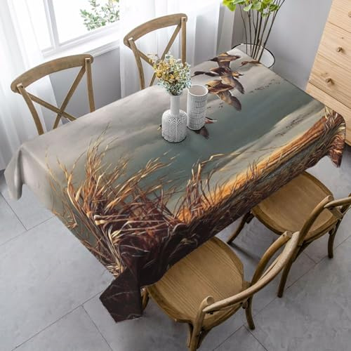 ASFgda Rechteckige Tischdecke mit Jagdmotiv, Motiv: fliegende Wildenten, 89 x 140 cm, knitterfrei, waschbar, Tischdecke für Essen/Party/Buffet/Hochzeit
