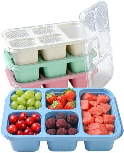 Nymblis 4 Pack Snack Box with Compartments, Reusable Bento Lunch Boxes | Lunchable Snack Containers, with Transparent Lid, for Kids, Adults, Work, School, Travel, Picnics