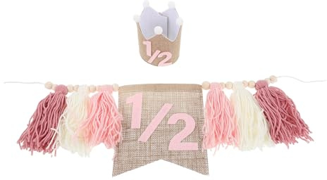 Mikinona 2 Stück Boho Holzperlen Quasten Hochstuhl-banner Halbjahr Geburtstag Dekoration Strapazierfähige Babyparty Girlande für Mädchen Vielseitig Einsetzbar für Drinnen und Draußen