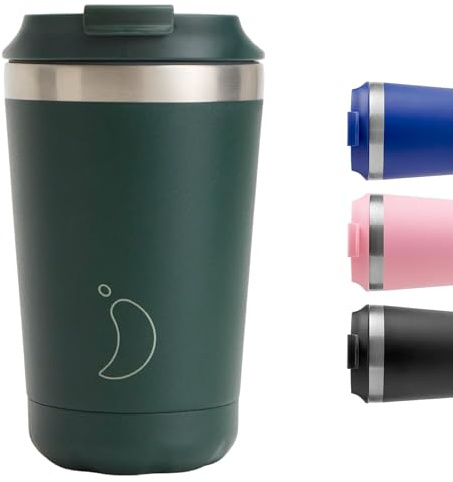 Chilly's Original Coffee Cup - Thermal Mug - Matte Green, 340ml | For Cold & Hot Drinks - Leak-Proof Travel Mug with Lid - Double Walled Vacuum Insulated Mug - Stainless Steel