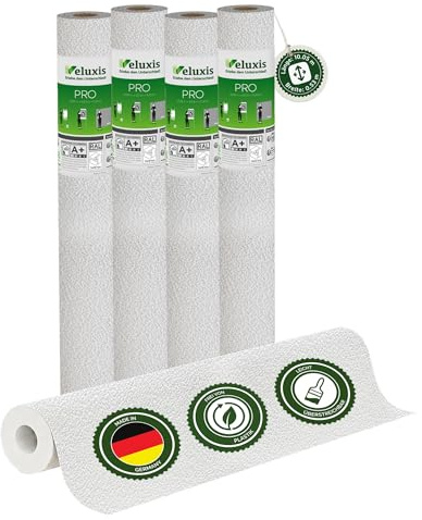 Veluxis Vliestapete PRO 4er-Set Mikro-Körnerstruktur – 10,05 m × 0,53 m | Renoviervlies Mikro-Körnerstruktur, rissüberbrückend, blickdicht, überstreichbar, Made in Germany I Veluxis ®