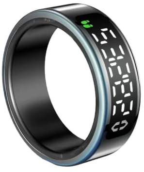 XSWCCJJ 7.0 Smart Ring mit LED Screen【5ATM Wasserdicht】【5.3+EDR Technologie - 0,1%± Fehler】 Smartring für Männer und Frauen zur Überwachung von Schlaf, Herzfrequenz, Schwarz 8#