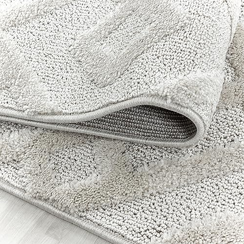 KADIMA DESIGN Wohnzimmerteppich 3D Grafisches Muster Geometrisch Extra Weich Flauschig Waschbar Belastbar Strapazierfähig Rund Creme 80x80 cm Wohnzimmer Flur Oeko-TEX Zertifiziert | GENF