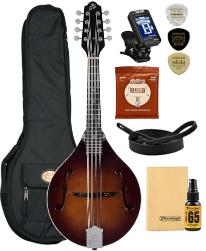 The Loar LM-110-BRB Honey Creek A-Style Carved Solid Spruce Top Mandolin with Instrument Alley Deluxe Strap, Strings, Tuner, Picks, Polish Cloth Bundle A-Model Bluegrass