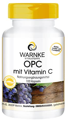 OPC Traubenschalenextrakt - 200mg Vitamin C + 60mg OPC pro Tagesdosis - 100 Kapseln - vegan | Warnke Vitalstoffe - Deutsche Apothekenqualität