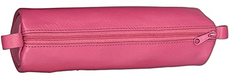 Alassio 43144 - Schlamperrolle aus echtem Leder, Stiftetui rosa, Schlamper ca. 21 x 6 cm, Schlampermäppchen rund, Etui für Schreibgeräte, Faulenzer mit Reißverschluss