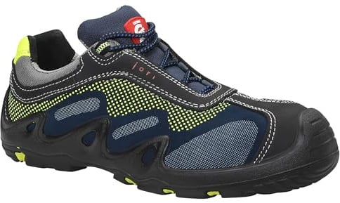 JORI Sicherheitsschuhe Harvey Low S3L, Damen und Herren, Leder, Kunststoffkappe (Leichter als Stahlkappe), leicht, sportlich 45, Schwarz-Blau-Gelb