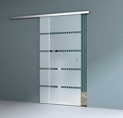 Durovin 775 * 2050mm Internal Sliding Glass Door - Frosted Sections - Round Handle - with Soft Close & Track 5ft for Bathrooms Kitchens Living Room Bedroom