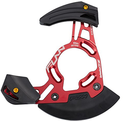Funn Zippa DH MTB Chain Guide, ISCG05 Mount, 32T-38T (Red) | CNC AL6061 backplate, integrated bash guard, 1x drivetrain, BB adapter option, downhill, 175g
