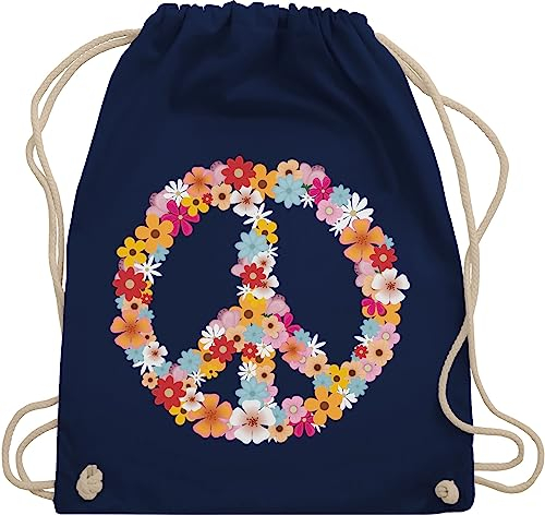 Shirtracer Turnbeutel Rucksack - Sprüche Statement - Peace Flower Power Hippie Peace Zeichen I Friedenszeichen I 90er I 70er - Unisize - Navy Blau - festival turnsack mit aufschrift 90s beutel
