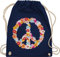 Shirtracer Turnbeutel Rucksack - Sprüche Statement - Peace Flower Power Hippie Peace Zeichen I Friedenszeichen I 90er I 70er - Unisize - Navy Blau - festival turnsack mit aufschrift 90s beutel