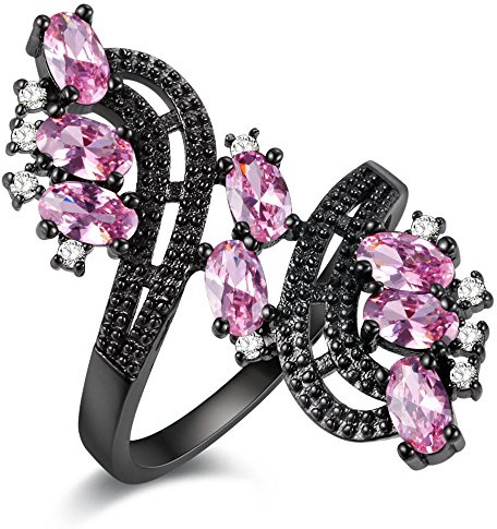 Uloveido Black Plated Women Open Flower Ring for Girls Fashion Jewellery with Red Purple Crystal J656