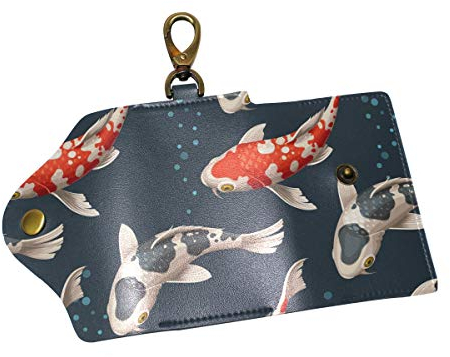 EZIOLY Koi-Karpfen-Schlüsselanhänger aus PU-Leder, Kartenhalter mit 6 Haken und 1 Schlüsselanhänger/Ring, Mehrfarbig, Einheitsgröße