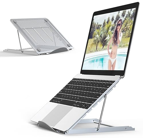 Jumkeet Laptop Stand,Foldable Portable Ventilated Desktop Laptop Holder,Universal Lightweight&Adjustable Ergonomic Tray Mount Compatible with iM(ac)/Laptop/Notebook Computer/Tablet (White)