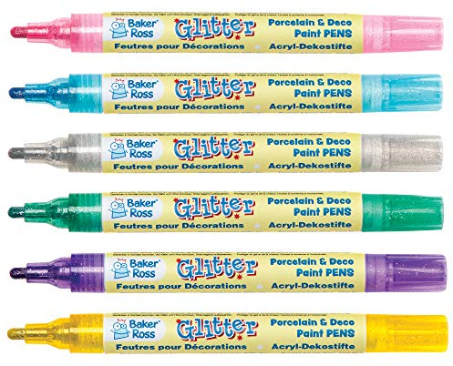 Pennarelli Acrilici Glitterati Baker Ross (confezione da 6) - Articoli per artigianato - Giallo, blu, verde acqua, rosa, argento e viola