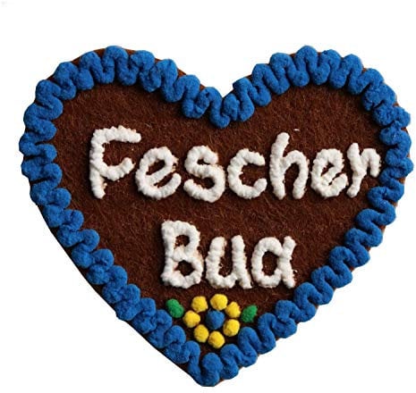 Anstecker Filzherz Fescher Bua Heimatfest Dirndl Accessoires mit Namen - Namensschild Herz personalisiert Button Brosche Ansteckbutton Wunschbeschriftung