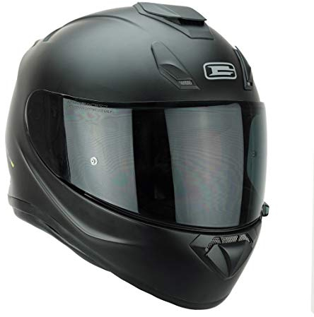 G-Mac Roar Evo Blackout Full Face Fibreglass Motorcycle Helmet + FREE Dark Visor (Satin Black, L)